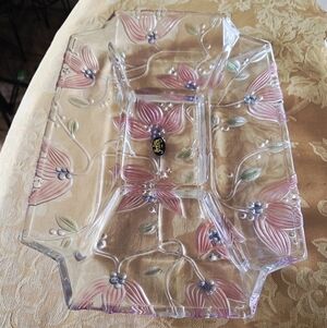 Vintage Crystal Clear Studios Floral Serving Platter